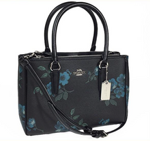 Load image into Gallery viewer, Coach Leather Crossbody Surrey Carryall Victorian Black Floral - Leather
