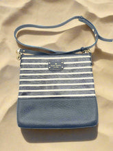 Load image into Gallery viewer, Kate Spade Crossbody Bag in Pebble Leather - Navy Blue & White Stripe Pre-Loved