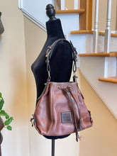 Load image into Gallery viewer, Dooney & Bourke Drawstring Shoulder Bag in Pebble Brown Leather