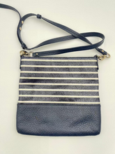 Load image into Gallery viewer, Kate Spade Crossbody Bag in Pebble Leather - Navy Blue & White Stripe Pre-Loved