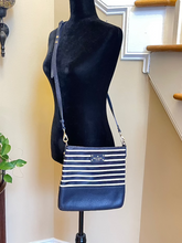 Load image into Gallery viewer, Kate Spade Crossbody Bag in Pebble Leather - Navy Blue & White Stripe Pre-Loved
