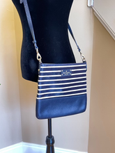 Load image into Gallery viewer, Kate Spade Crossbody Bag in Pebble Leather - Navy Blue & White Stripe Pre-Loved