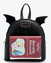 Load image into Gallery viewer, Beetlejuice Recently Deceased Handbook Bat Wing Mini Backpack - Loungefly