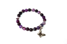 Load image into Gallery viewer, Agate/Butterfly GENUINE Natural Stones/Healing Crystals, hand-crafted bracelets (Multiple/color options). Purple amethyst, agate, purple jasper. BGPPB16-2