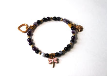 Load image into Gallery viewer, Agate/Gold 7.5" GENUINE Natural Stones/Healing Crystals, hand-crafted bracelets (Multiple/color options). Purple amethyst, agate, purple jasper. BGPPB16-4