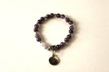 Load image into Gallery viewer, Amethyst/Lotus GENUINE Natural Stones/Healing Crystals, hand-crafted bracelets (Multiple/color options). Purple amethyst, agate, purple jasper. BGPPB16-1