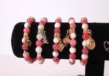 Load image into Gallery viewer, GENUINE Natural Stones/Healing Crystals, hand-crafted bracelets (Pink Agate/color options). Adorned with silver or gold charms.