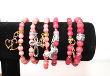 Load image into Gallery viewer, GENUINE Natural Stones/Healing Crystals, hand-crafted bracelets (Pink Agate/various style options). Adorned with silver or gold charms.