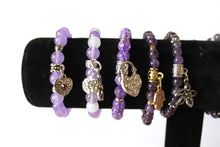 Load image into Gallery viewer, GENUINE Natural Stones/Healing Crystals, hand-crafted bracelets (purple amethyst, purple crystal, purple agate, white quartz).
