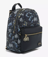 Load image into Gallery viewer, Harry Potter Mini Backpack with Hogwarts Icons and Black Floral - side1