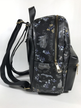 Load image into Gallery viewer, Harry Potter Mini Backpack with Hogwarts Icons and Black Floral - side2