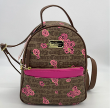 Load image into Gallery viewer, Juicy Couture MIni Backpack Brown with Pink Roses and separate removable pouch -front