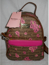Load image into Gallery viewer, Juicy Couture MIni Backpack Brown with Pink Roses and separate removable pouch-front