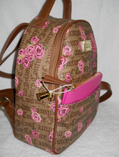 Load image into Gallery viewer, Juicy Couture MIni Backpack Brown with Pink Roses and separate removable pouch-side