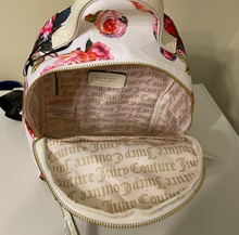 Load image into Gallery viewer, Juicy Couture Mini Backpack - white with floral pink roses & gold accents -interior