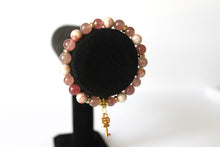 Load image into Gallery viewer, Quartz/Jasper - key GENUINE Natural Stones/Healing Crystals, hand-crafted bracelets (Strawberry quartz, Sakura Jasper). With gold or silver charms. BGPB14-1