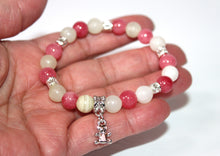 Load image into Gallery viewer, teddy bear GENUINE Natural Stones/Healing Crystals, hand-crafted bracelets (Pink Agate/color options). Adorned with silver or gold charms.
