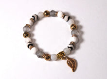 Load image into Gallery viewer, white/gold leaf Czech Crystals/Glass hand-crafted bracelets (Multiple styles/color options available). Bracelets adorned with silver or gold charms. BGMB21-2