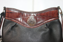 Load image into Gallery viewer, Brighton Shoulder Bag - Black and Brown Leather Handbag w/Silver Accents- Excellent Condition HB051