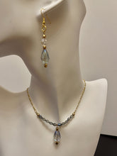 Load image into Gallery viewer, Designed & hand-crafted necklace w/gold chain and Czech faceted glass bar and tear drop charm JL127