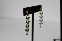 Load image into Gallery viewer, Earrings - Three pairs of gold/black with rhinestones - Vintage Art Deco earrings JL117