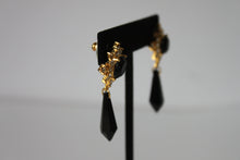 Load image into Gallery viewer, Earrings - Three pairs of gold/black with rhinestones - Vintage Art Deco earrings JL117