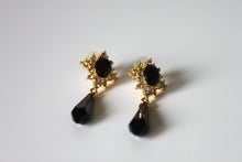 Load image into Gallery viewer, Earrings - Three pairs of gold/black with rhinestones - Vintage Art Deco earrings JL117