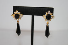 Load image into Gallery viewer, Earrings - Three pairs of gold/black with rhinestones - Vintage Art Deco earrings JL117