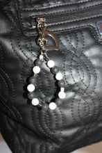 Load image into Gallery viewer, Large Black Shoulder Bag with silver accents and hand-crafted bag charm HB066
