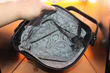Load image into Gallery viewer, Large Black Shoulder Bag with silver accents and hand-crafted bag charm HB066