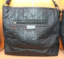 Load image into Gallery viewer, Large Black Shoulder Bag with silver accents and hand-crafted bag charm HB066