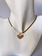 Load image into Gallery viewer, Necklace - 14K GP in Herringbone Pattern and gold, pink and rhinestone heart charm -  18" JL004
