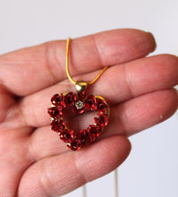 Load image into Gallery viewer, Necklace - Intricate red heart charm vintage pendant and gold chain with center CZ - 18" JL105