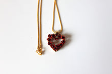 Load image into Gallery viewer, Necklace - Intricate red heart charm vintage pendant and gold chain with center CZ - 18" JL105