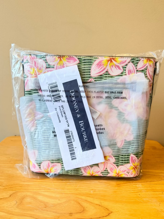 Dooney & Bourke Plumeria Floral Zip Crossbody Pink and Green Plumeria - NEW