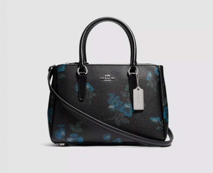 Coach Leather Crossbody Surrey Carryall Victorian Black Floral - Leather