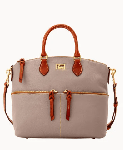 Luxury Bag - DB Genuine Leather Dillen Double Pocket Satchel - Taupe