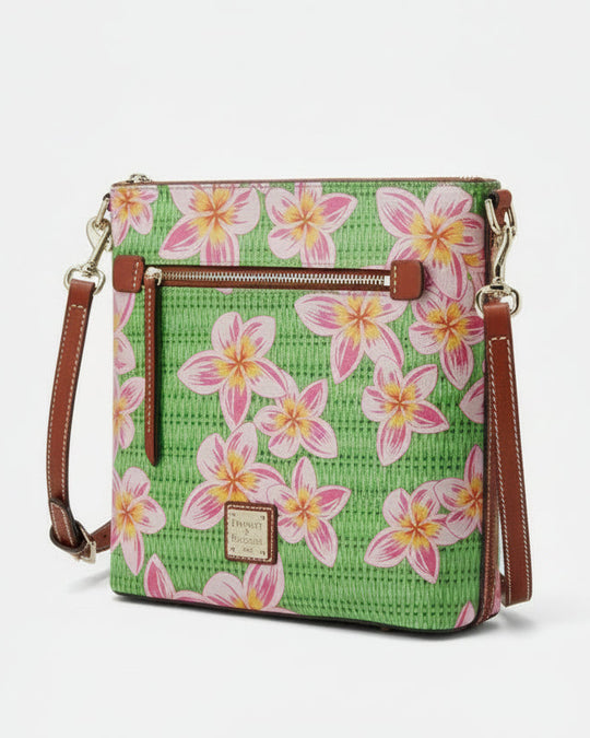 Dooney & Bourke Plumeria Floral Zip Crossbody Pink and Green Plumeria - NEW