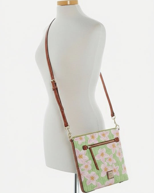 Dooney & Bourke Plumeria Floral Zip Crossbody Pink and Green Plumeria - NEW