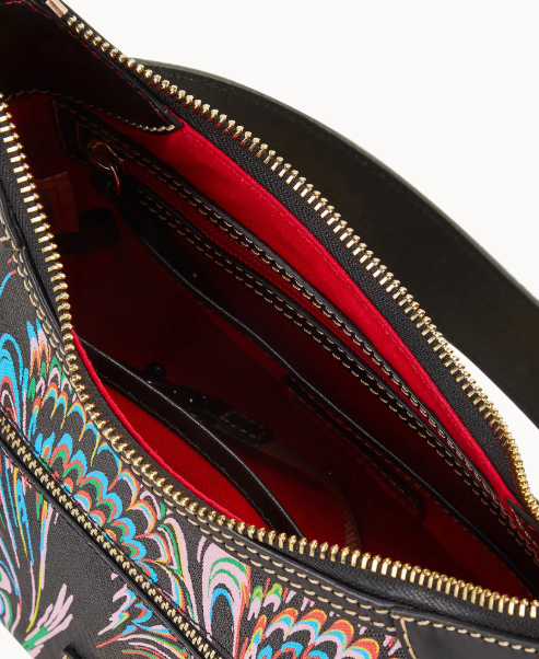 Dooney & Bourke - Plumes Hobo in Black/Multi-Color - Genuine Italian Leather - NEW