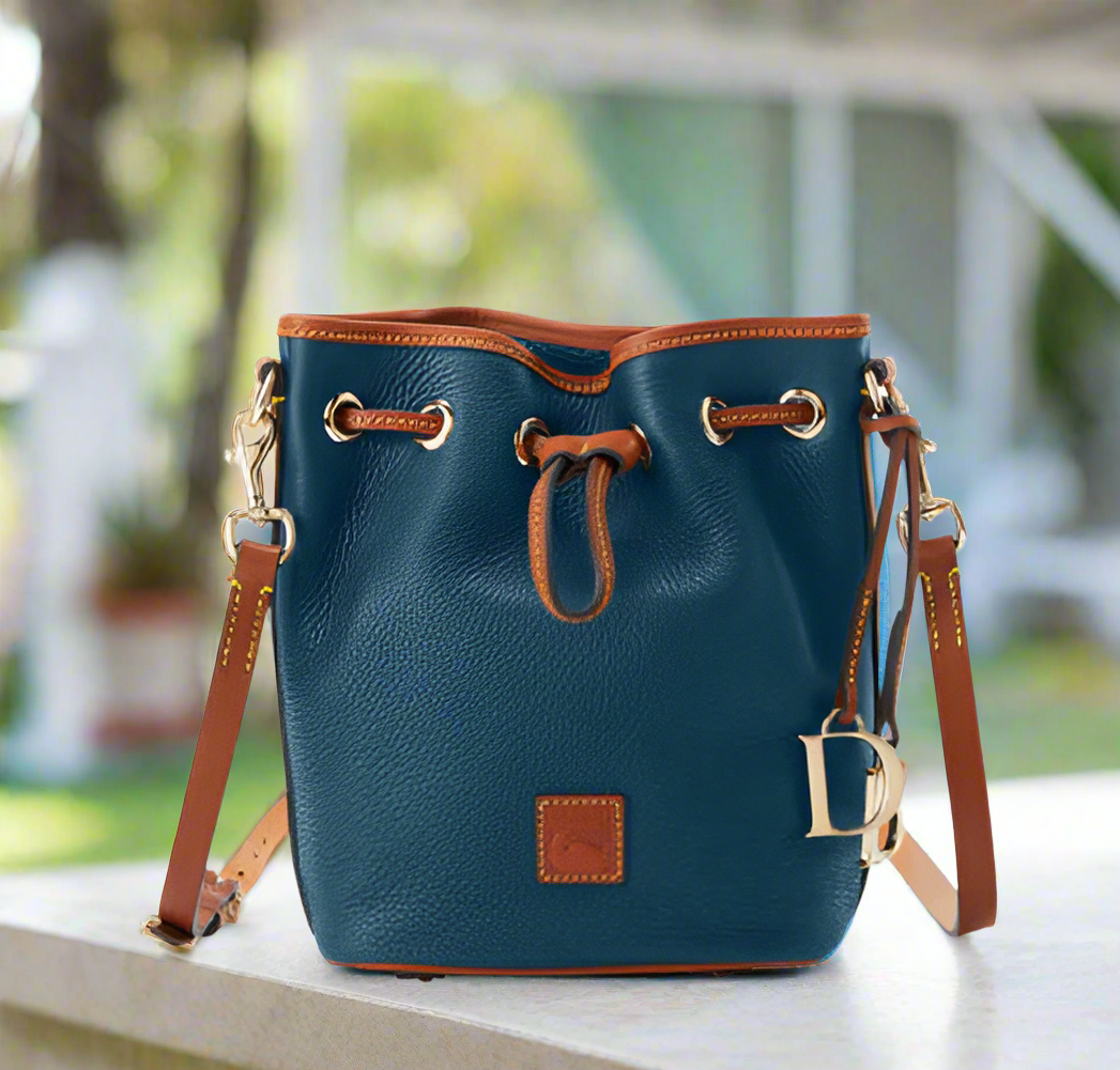 Dooney & Bourke Pebble Grain Small Drawstring in TEAL - NEW