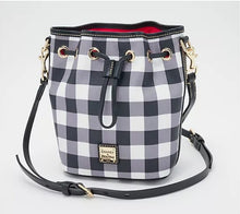 Load image into Gallery viewer, Dooney &amp; Bourke Coated Cotton Tucker Small Drawstring - Black &amp; White NEW
