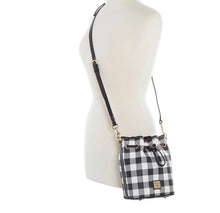 Load image into Gallery viewer, Dooney &amp; Bourke Coated Cotton Tucker Small Drawstring - Black &amp; White NEW
