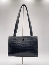 Load image into Gallery viewer, Dooney &amp; Bourke Black Leather Shoulder Bag - Crocodile Pattern
