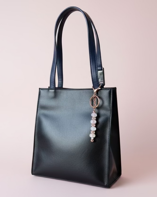Black Tote Bag - Shiny Satin Material and Sturdy Bottom - Includes Jewel Bag Charm