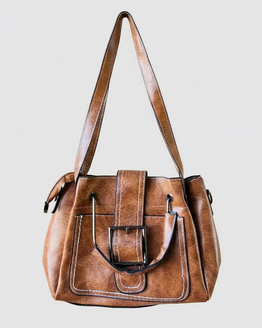 Brown Trendy Shoulder/Crossbody/Handbag in PU Leather and Multiple Pockets