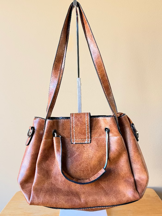 Brown Trendy Shoulder/Crossbody/Handbag in PU Leather and Multiple Pockets