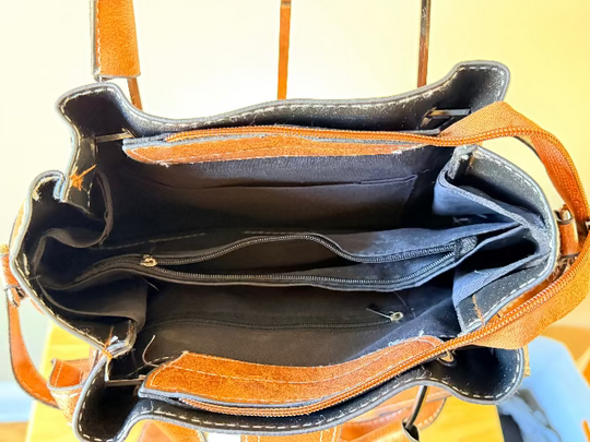 Brown Trendy Shoulder/Crossbody/Handbag in PU Leather and Multiple Pockets