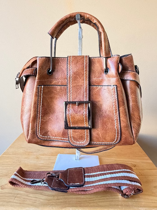 Brown Trendy Shoulder/Crossbody/Handbag in PU Leather and Multiple Pockets