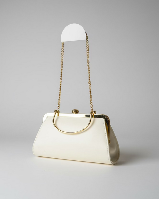 Vintage Party Bag - White/cream elegant bag in vegan leather and snap closure